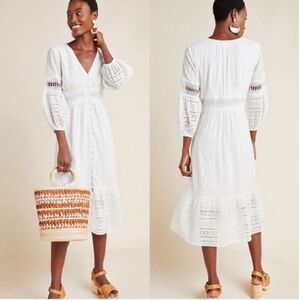 Anthropologie White Lace Midi Dress